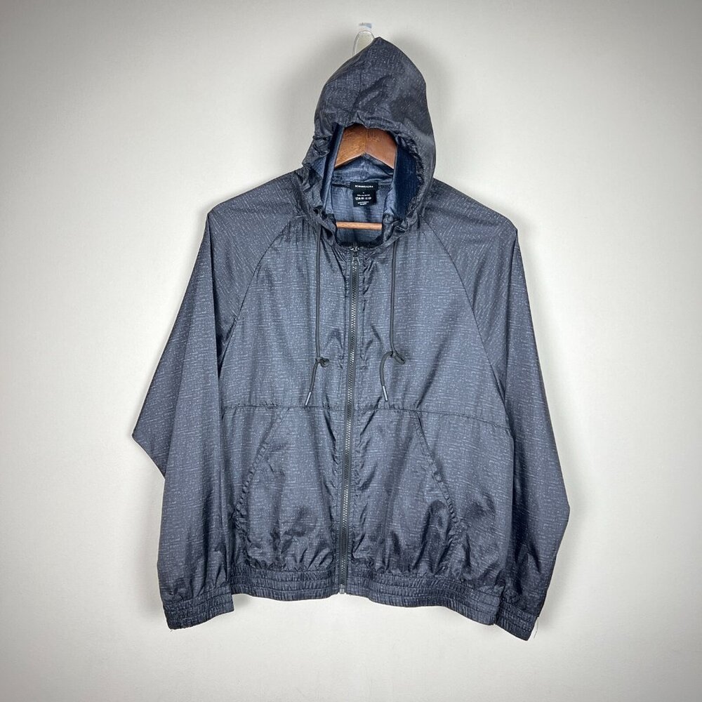 BCBG MAX AZRIA‎ Windbreaker Hoodie Jacket Womens Large Black Gray Lightweight L